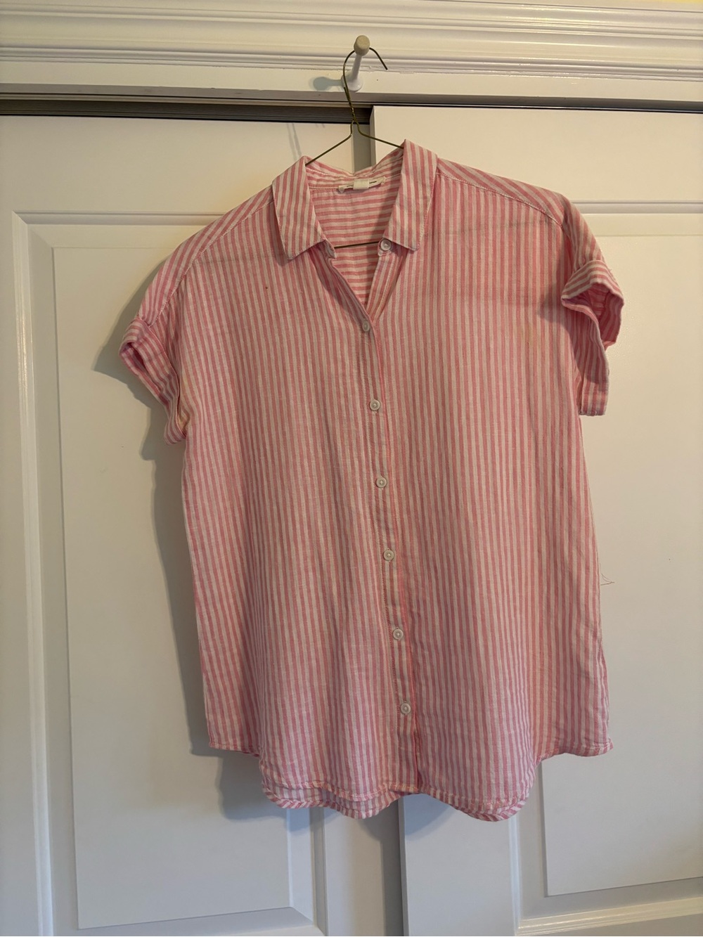 Linen blend pink striped button up